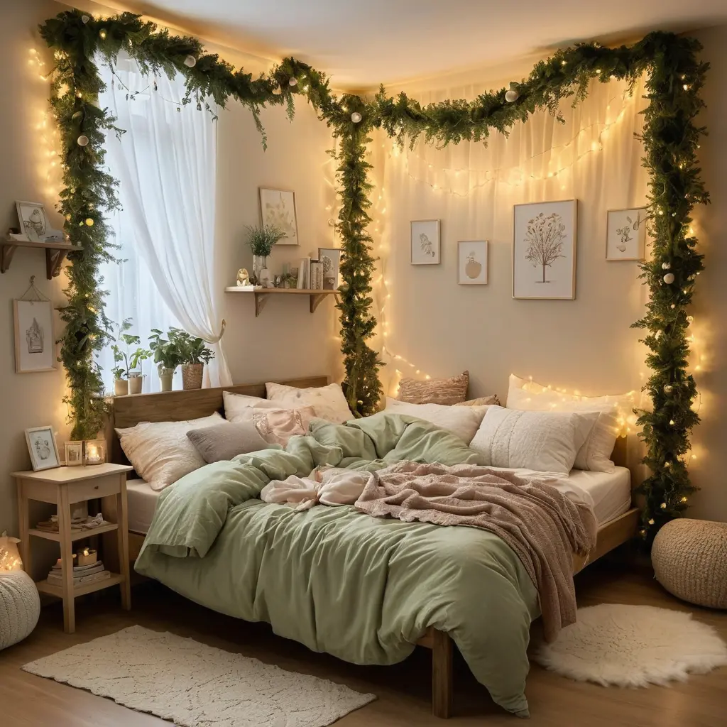 Fairy Lights and Green Garlands