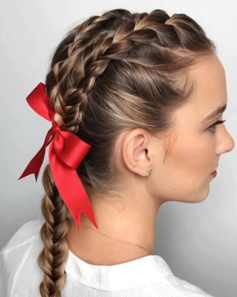 French Braid with a Ribbon Accent