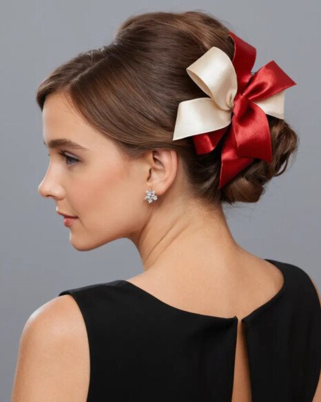 French Twist with a Holiday Ribbon Accent