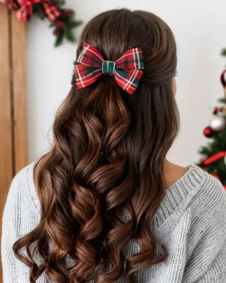 Half-Up, Half-Down with a Plaid Ribbon