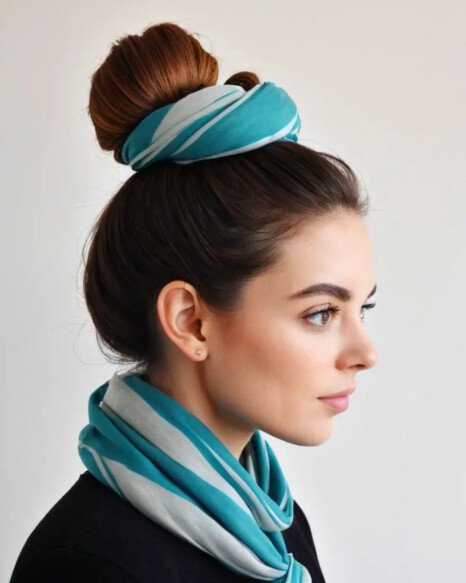 High Bun with Scarf Wrap