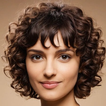 Short Curly Layered Cut with Bangs