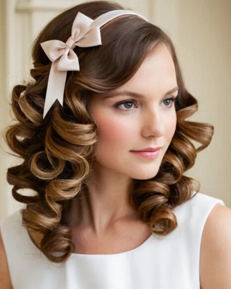 Side-Swept Curls with a Ribbon Headband