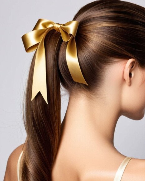 Simple Ponytail with a Gold Ribbon Accent