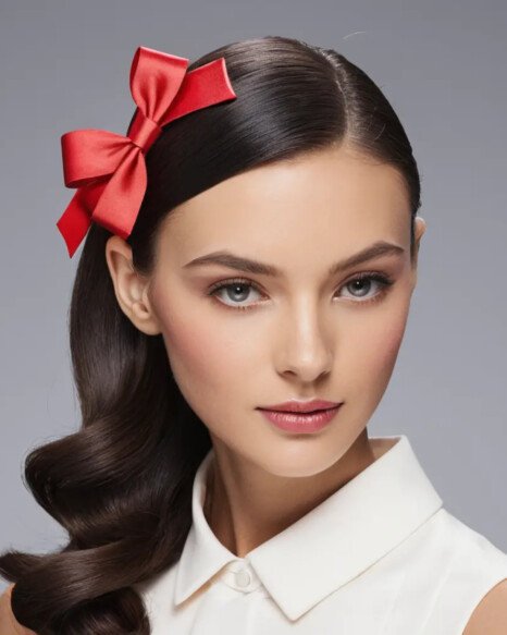 Sleek Side-Parted Hair with a Ribbon Bow