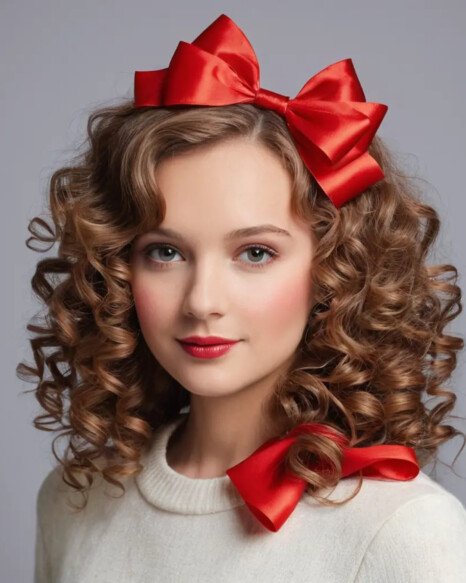 Soft Curls with a Large Red Bow