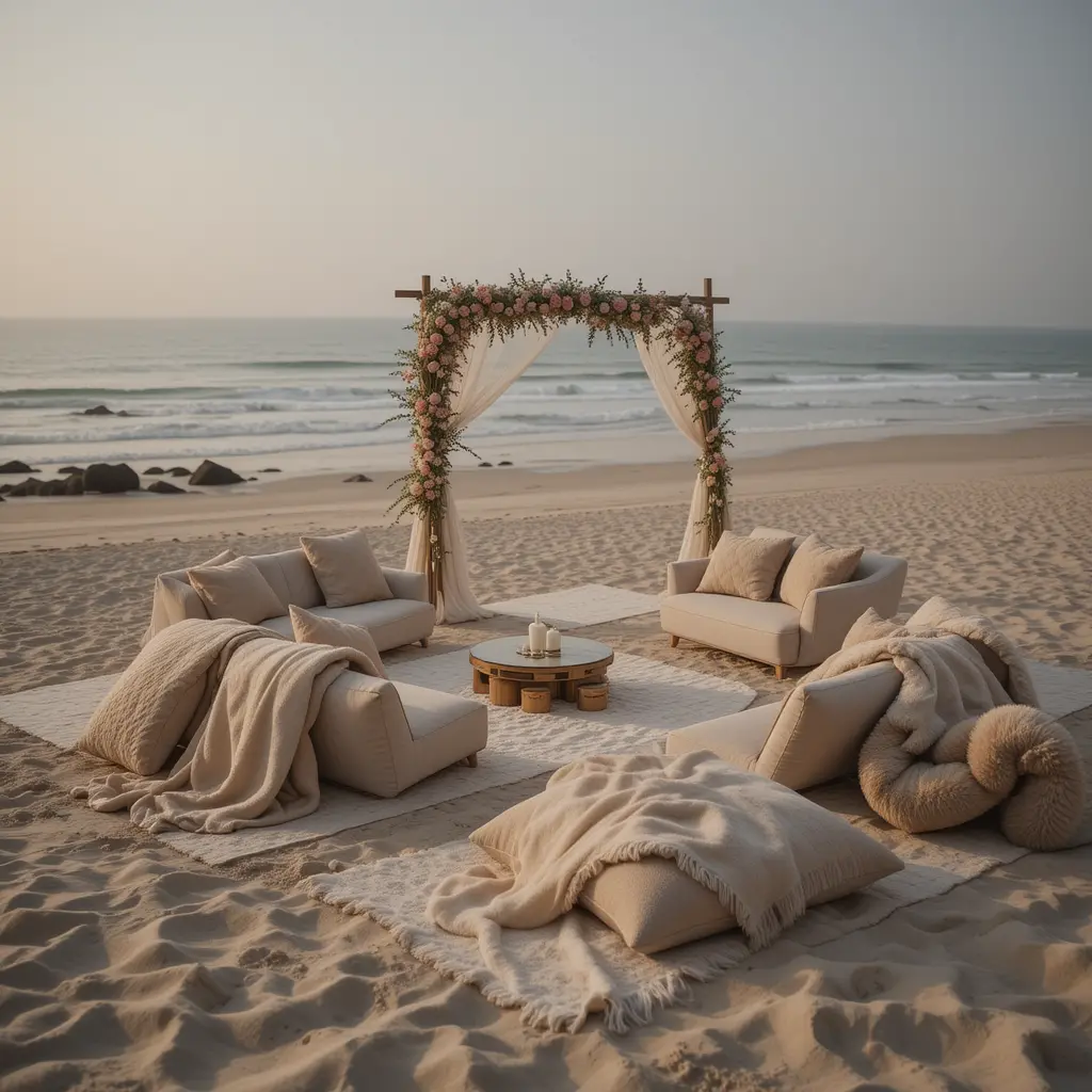 Beachside Seating with Throw Blankets