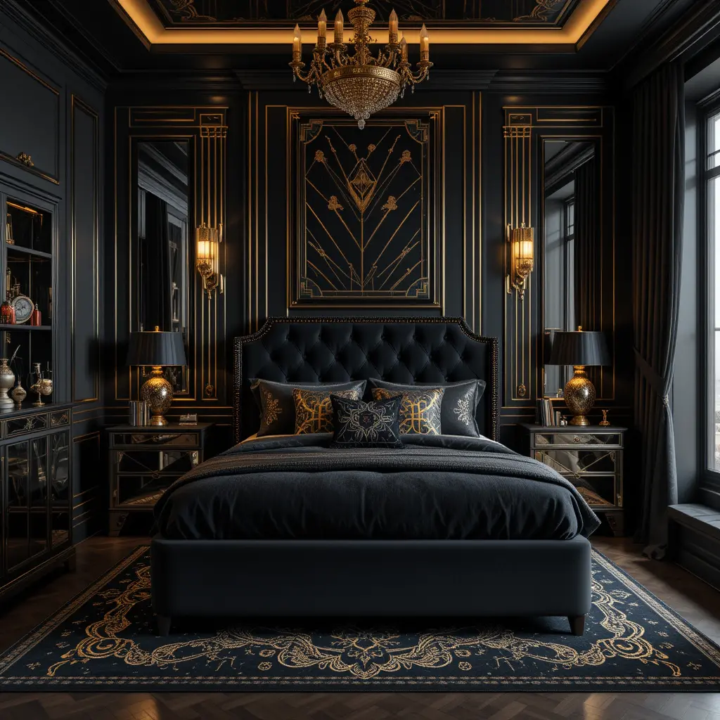 Black Art Deco Bedroom