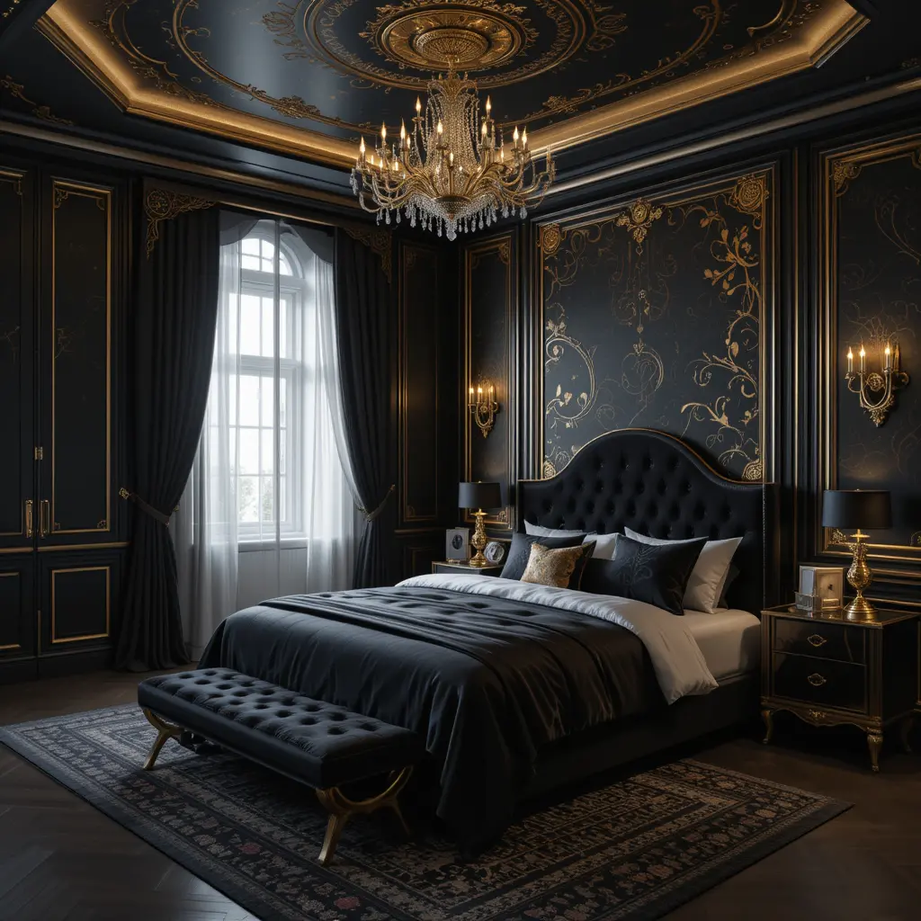 Black Wallpaper with Gold Details