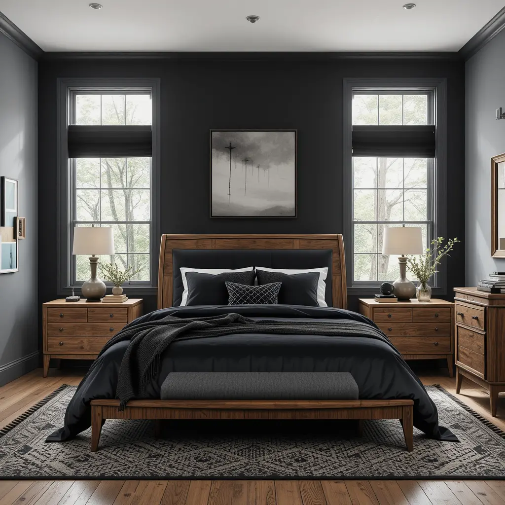 Black with Wooden Furniture