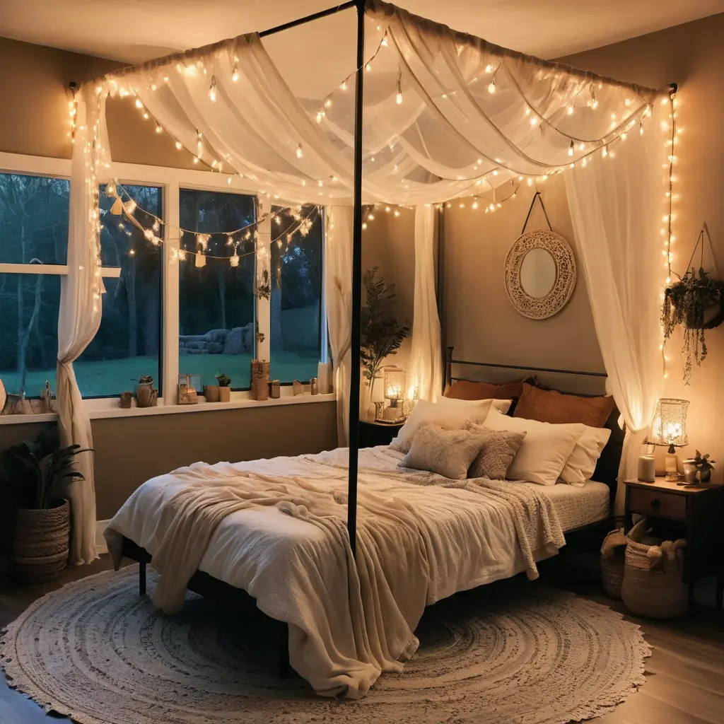 Canopy Bed with Twinkling Lights