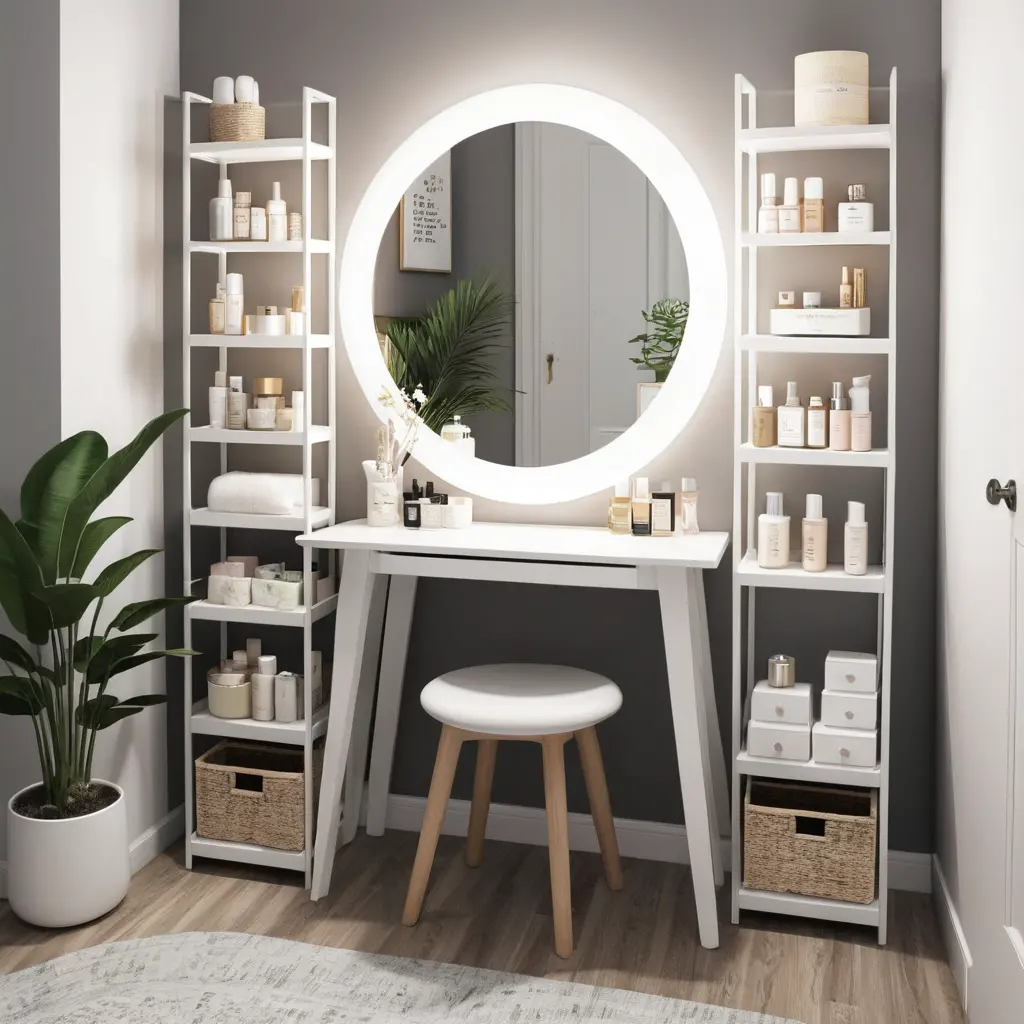 Compact Vanity with Open Shelving