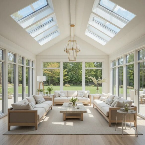 Contemporary Sunroom with Skylights