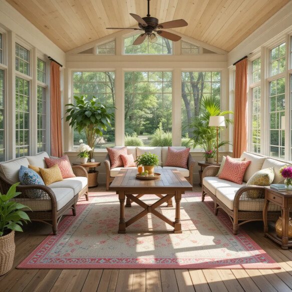 Family-Friendly Sunroom with Durable Furniture