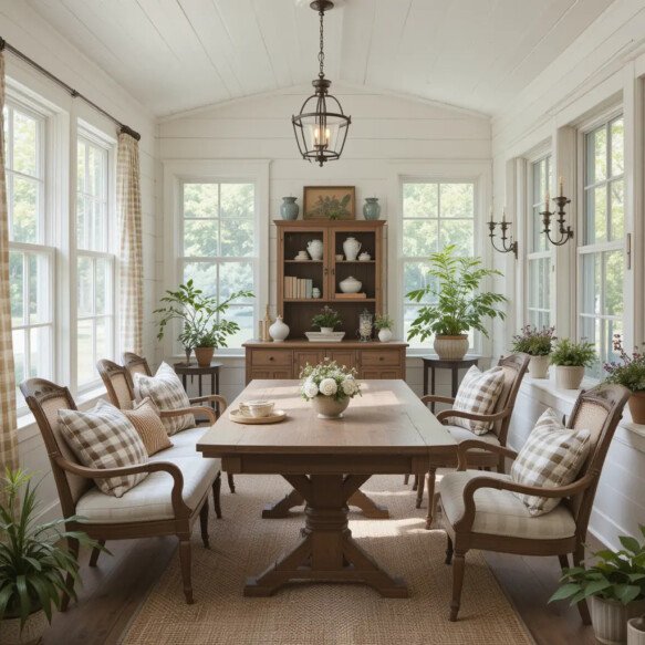 Farmhouse-Style Sunroom with Shiplap Walls