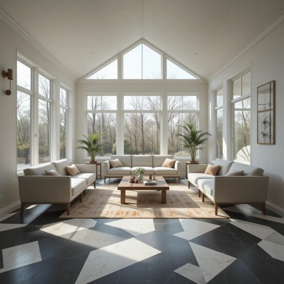 Geometric-Themed Sunroom with Statement Flooring