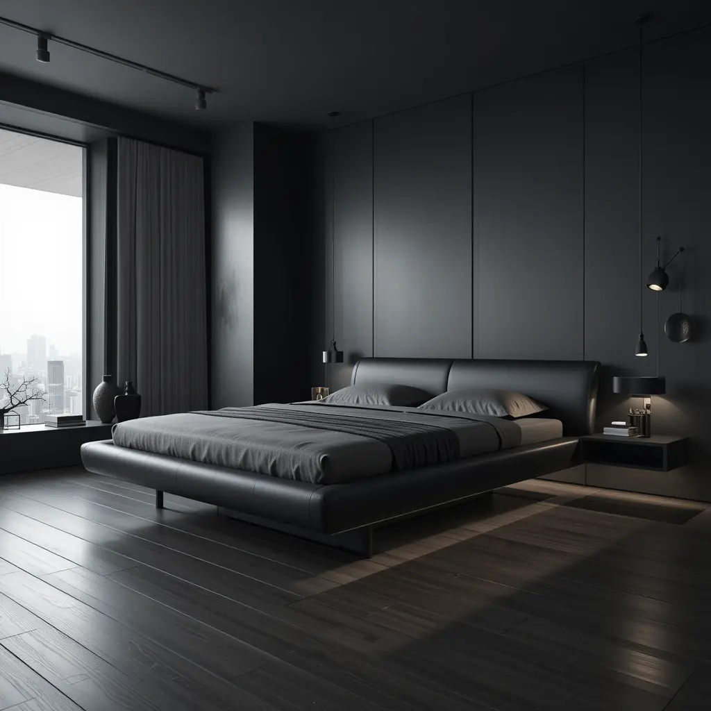 Modern Black Floating Bed