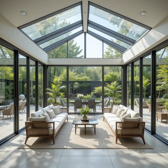 Modern Sunroom with Glass Folding Doors