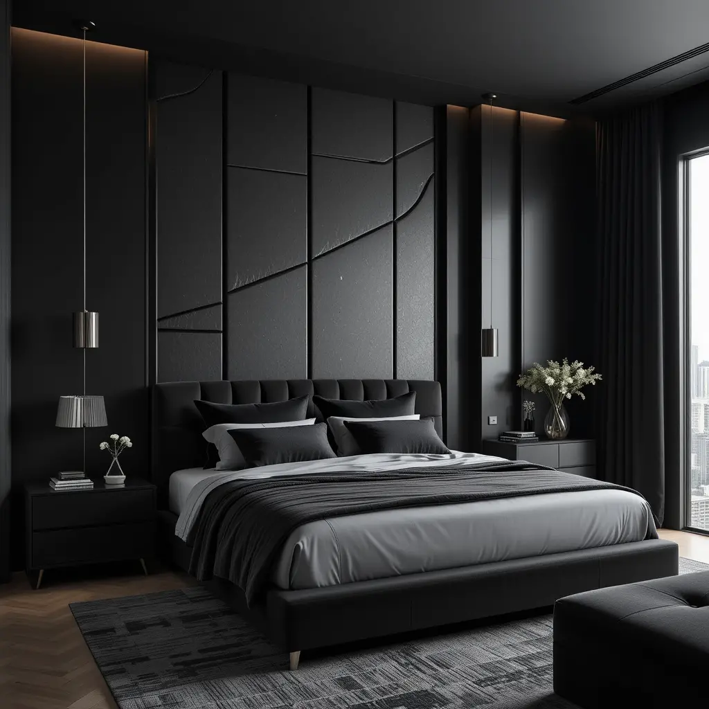 Monochromatic Black Bedroom