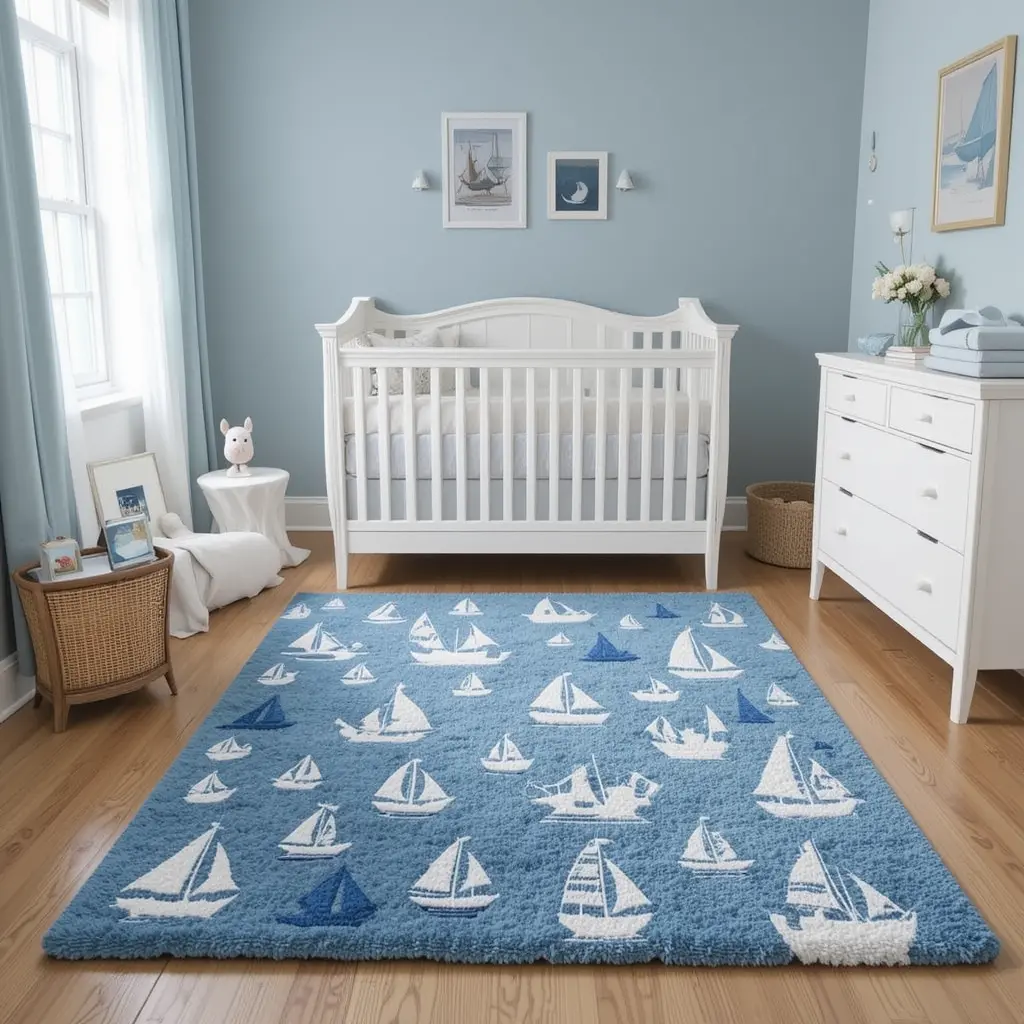 Nautical Rug with Sailboats