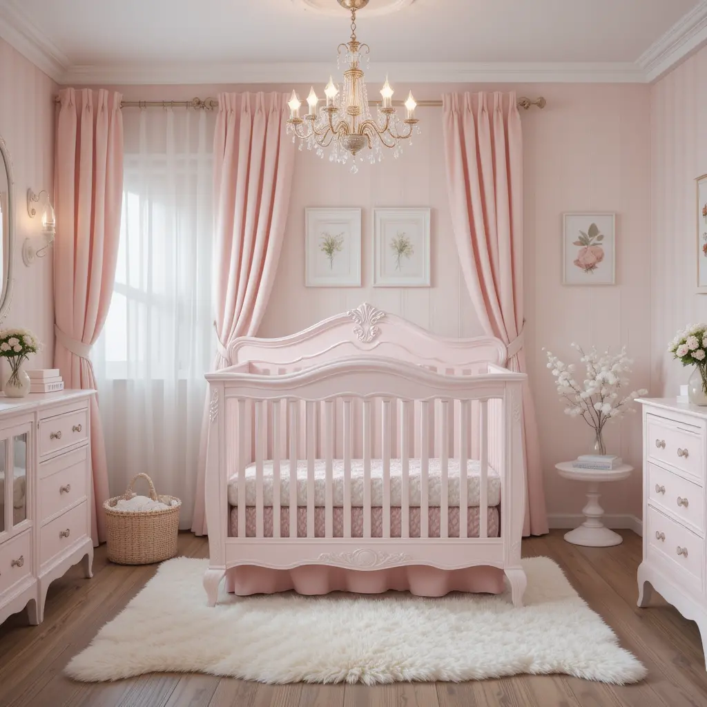 Pink Crib with White Accents