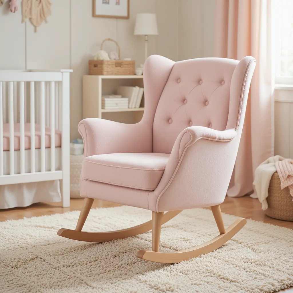 Pink Upholstered Rocking Chair