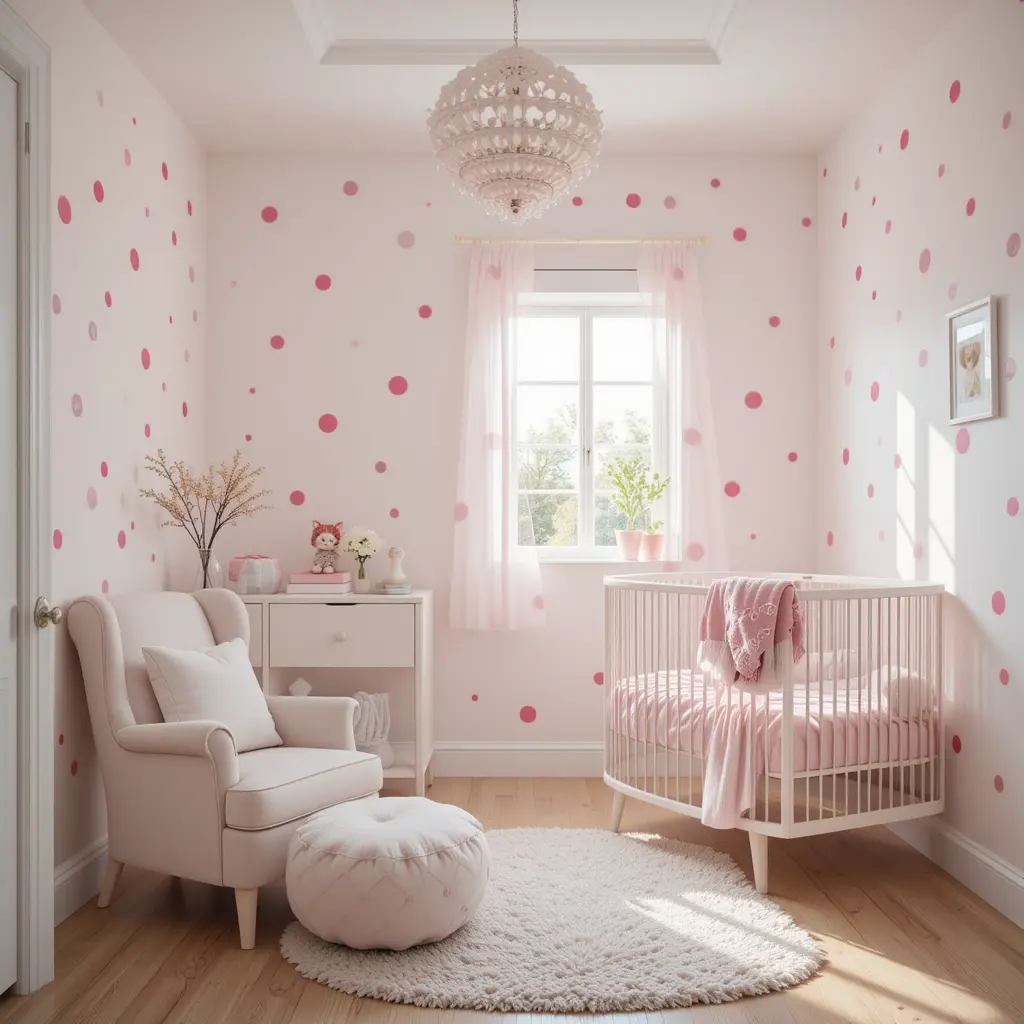 Pink and White Polka Dot Wall Decals