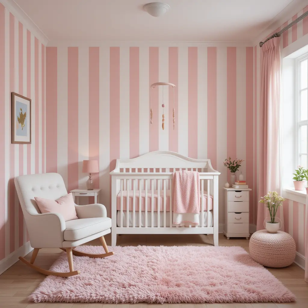 Pink and White Striped Walls