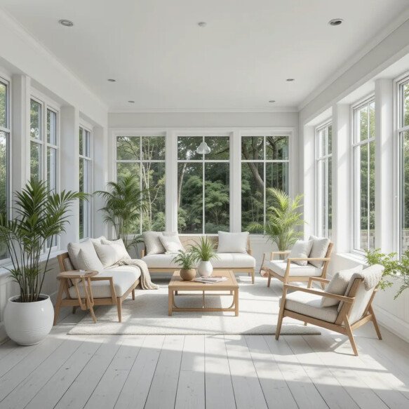 Scandinavian-Inspired Sunroom with Minimalist Furnishings