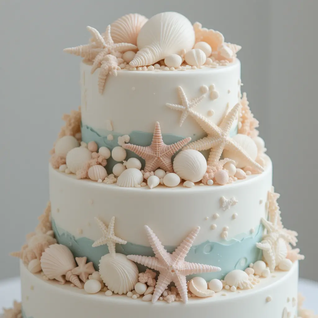 Shell-Decorated Wedding Cake