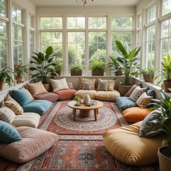 Sunroom with Floor Cushions for a Relaxed Vibe