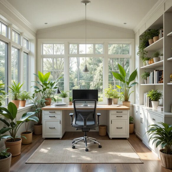 Sunroom with a Home Office Setup