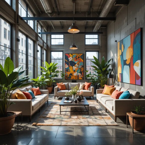 Urban Loft-Style Sunroom with Concrete Floors