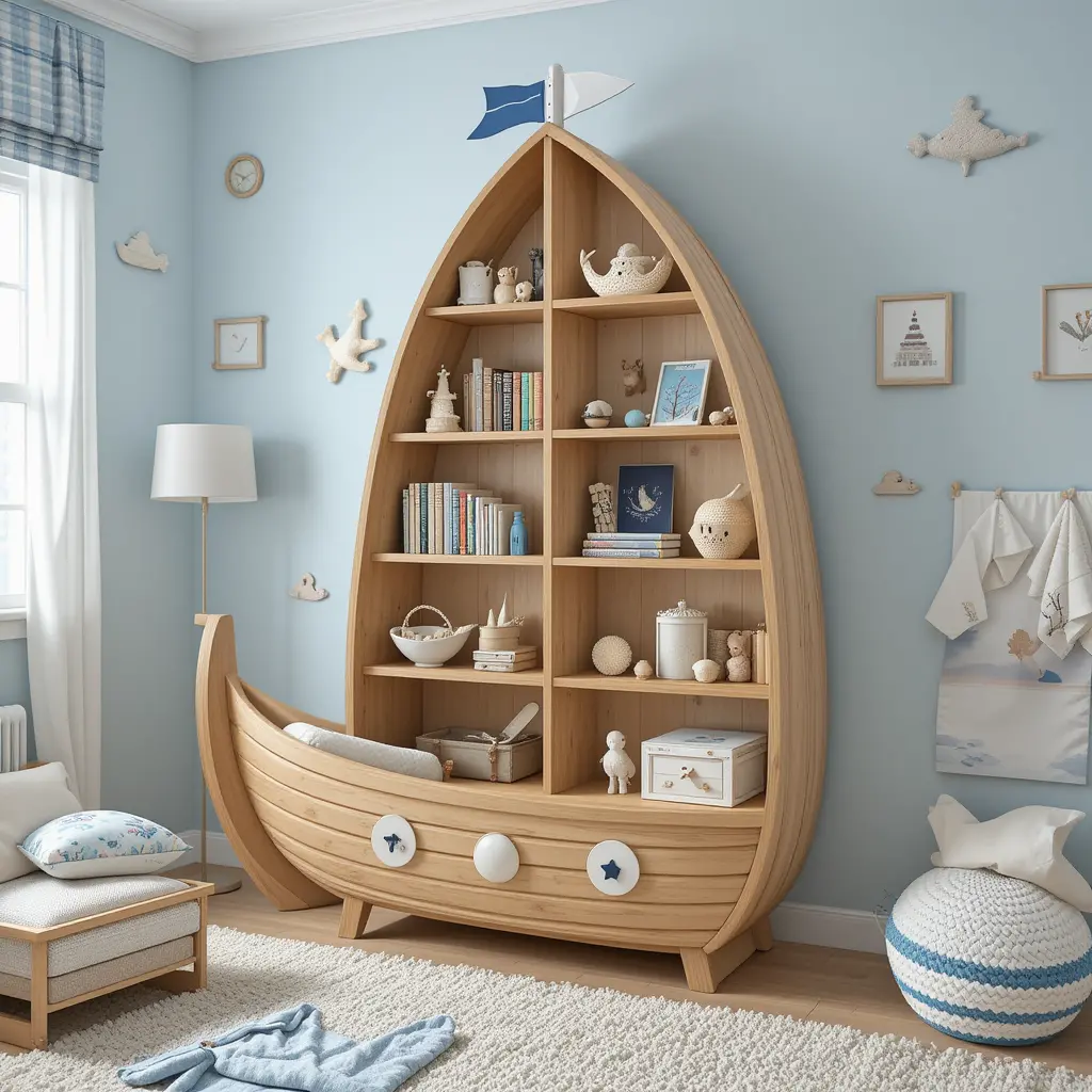 Wooden Boat Bookshelf