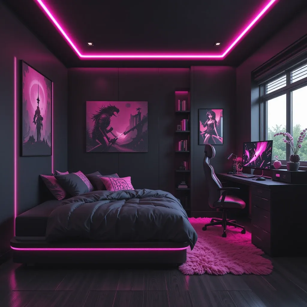 Black and Pink Gaming Bedroom