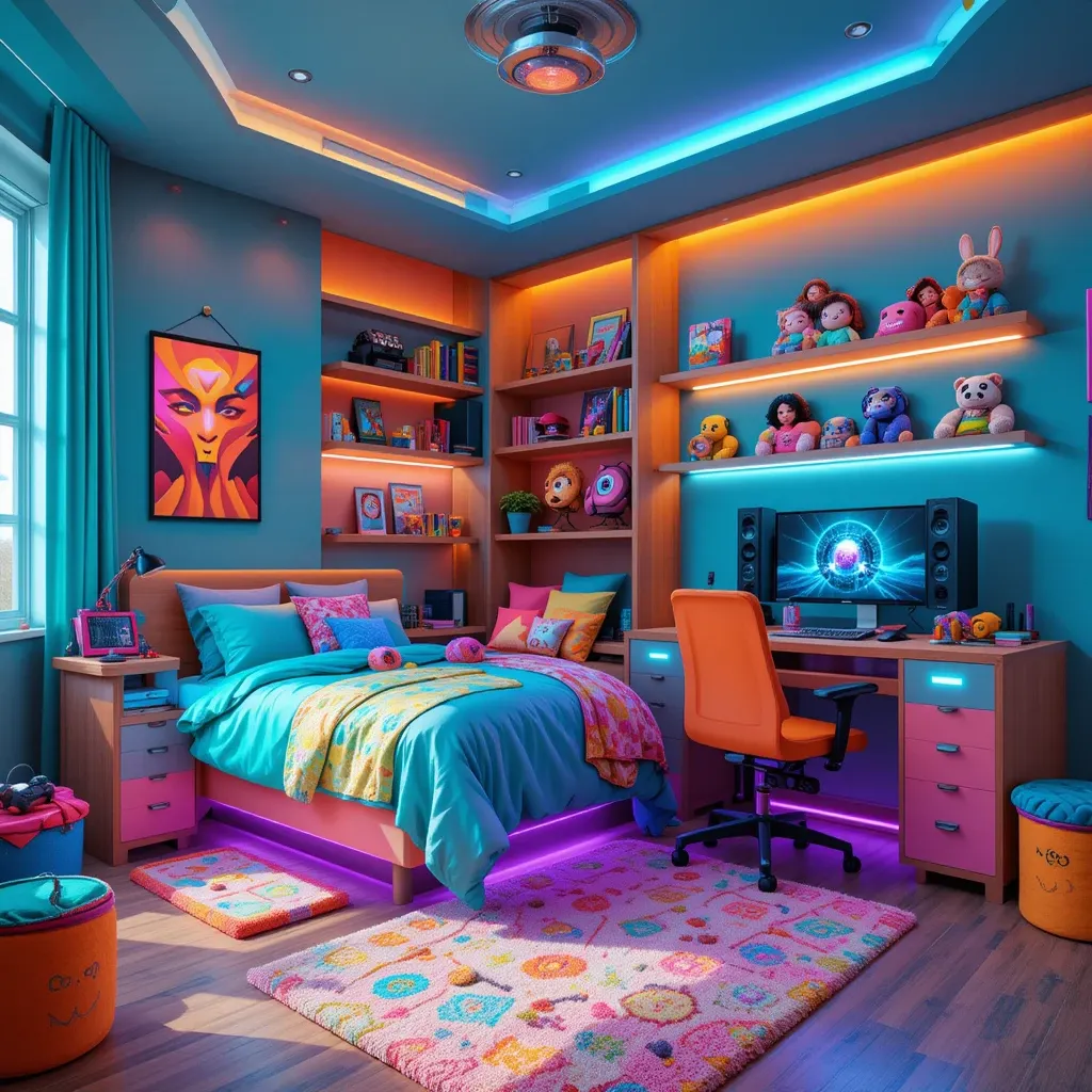 Colorful Gamer Girl Bedroom