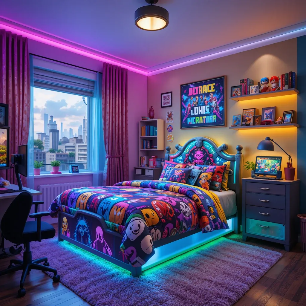 Gamer Girl Bedroom with a Themed Bed