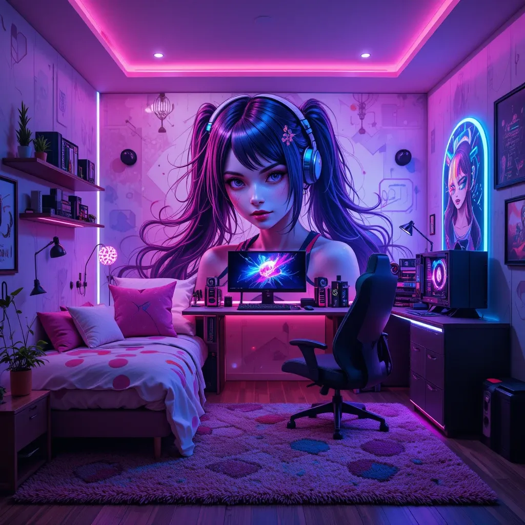 Gamer Girl Room Background Wall