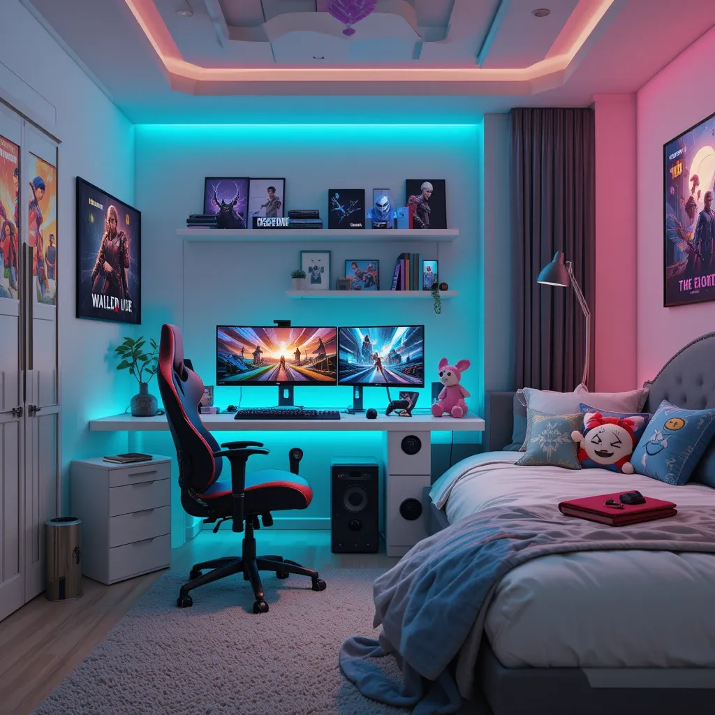 Gamer Girl Room with Dual Monitors