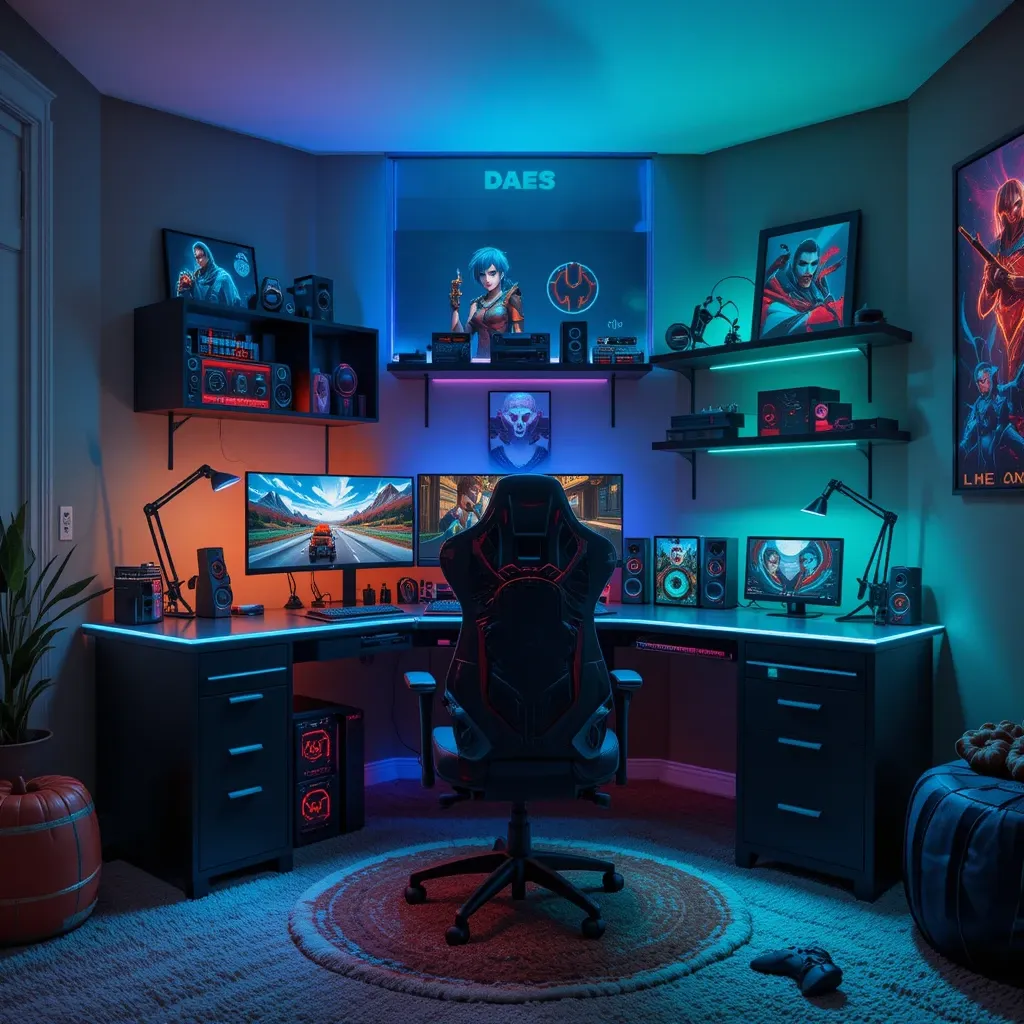 Gaming Bedroom with Custom Desk Setup