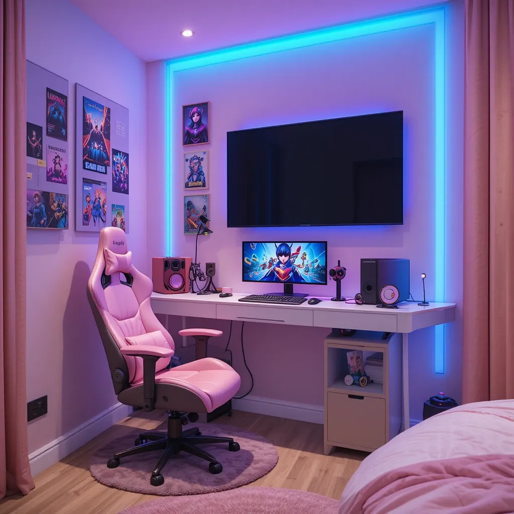 Gaming Corner with Wall-mounted TV