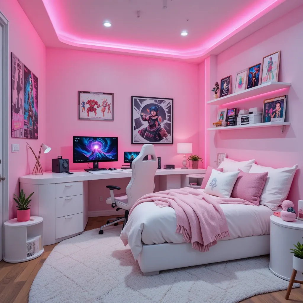 Pink and White Gaming Room