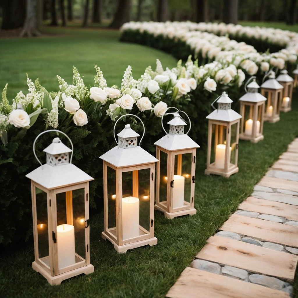 Wooden Lantern Aisle Markers