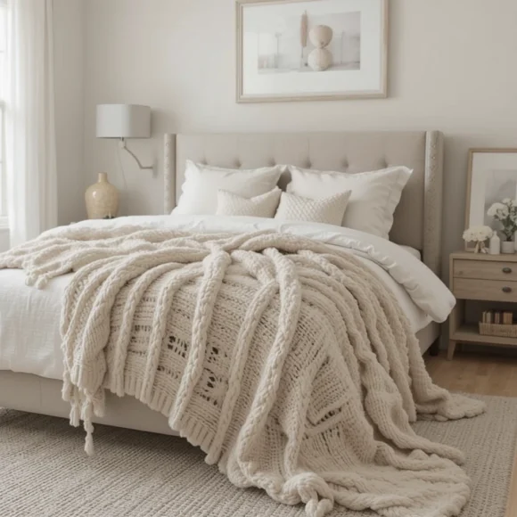 Chunky Knit Throws in Soft Beige